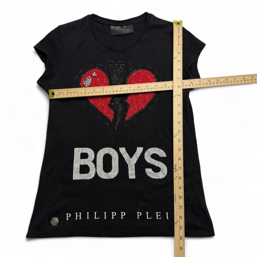Black Philipp Plein Mcbling heart graphic tee Womens size large Designer Swiss - Picture 7 of 8